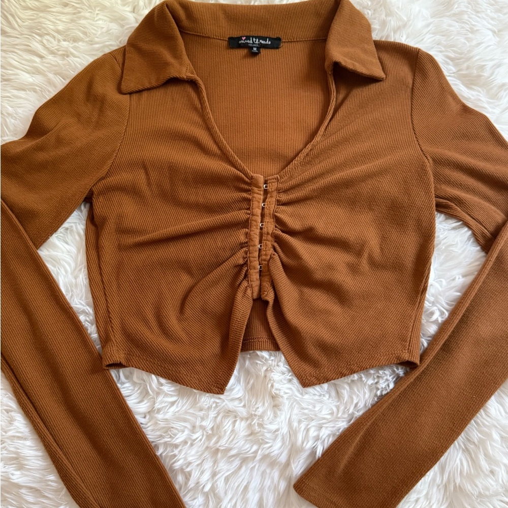 Wild Fable Tan Ruched Crop Top